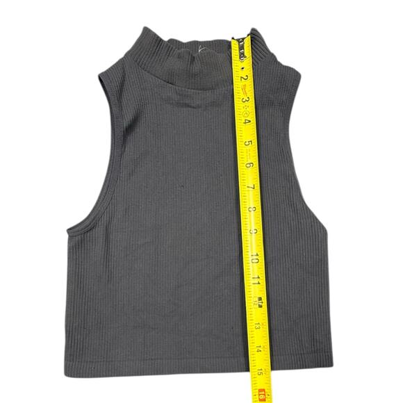 Zara Gray Ribbed Mock Neck Crop Tank Top XS/S High Neck Sleeveless - Picture 4 of 6